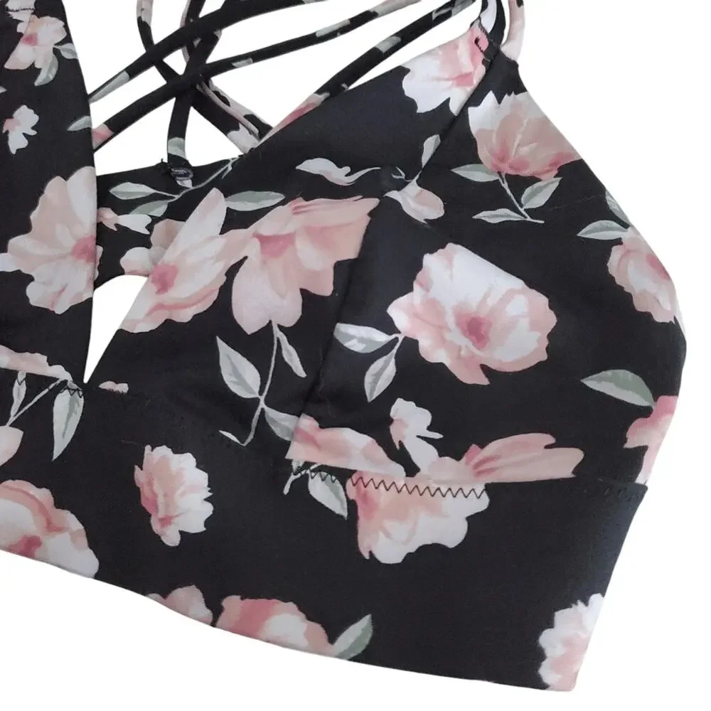 PINK VS | Floral Strappy Back Deep V Bralette